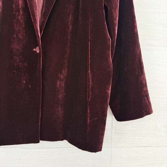 Eileen Fisher Silk Blend Velvet Blazer Jacket Medium Burgundy Pockets Holiday - Picture 5 of 16